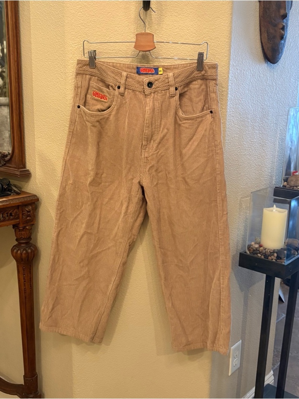 Empyre Men Beige Corduroy Relaxed Cropped Skater Pants Size 32